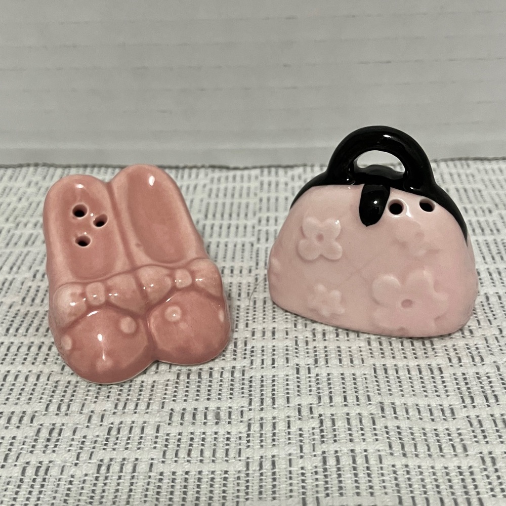 Pink Ceramic Purse & Shoe Salt and Pepper Shakers